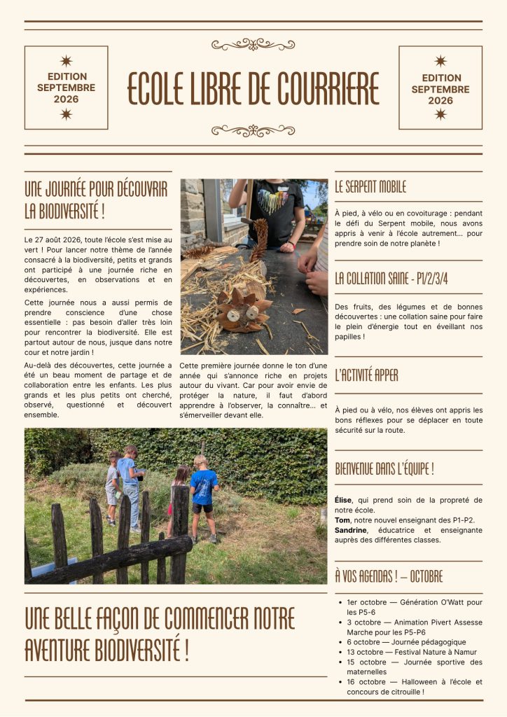 Les nouvelles de l'ELC, journal de l'école de septembre 2026